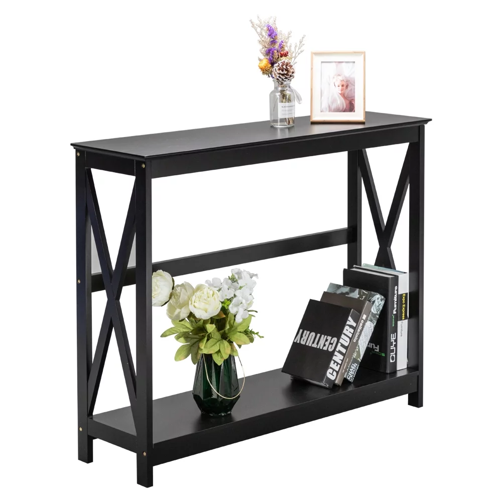 Console Table, Small Entryway Table with Storage Shelves, Narrow Industrial Sofa Table for Living Room, Entry, Couch, Hallway, Black