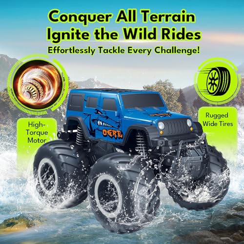 Threeking 1:16 Waterproof Monster Truck Pickup Toys RC Cars Remote Control Car Truck Toys 4WD All Terrain Off-Road Car Toy Gifts Presents 6 7 8 9 10 11 12 Year Old Kids Boys Girls Toys