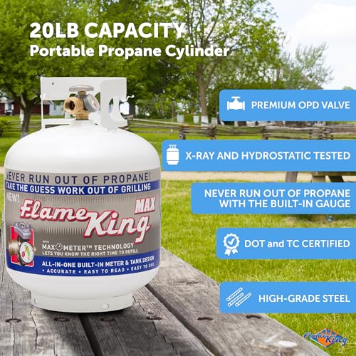 Flame King YSN230 20LB Steel Propane Tank Cylinder With Overflow Protection Device Valve and Built-in Gauge, Great For Grills And BBQs