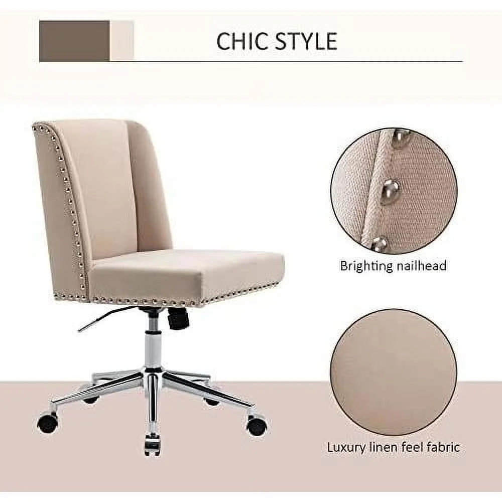Back Home Office Chair, Task Chair With Tilt, 360° Swivel, Padded Desk Chair With Adjustable Height, Beige