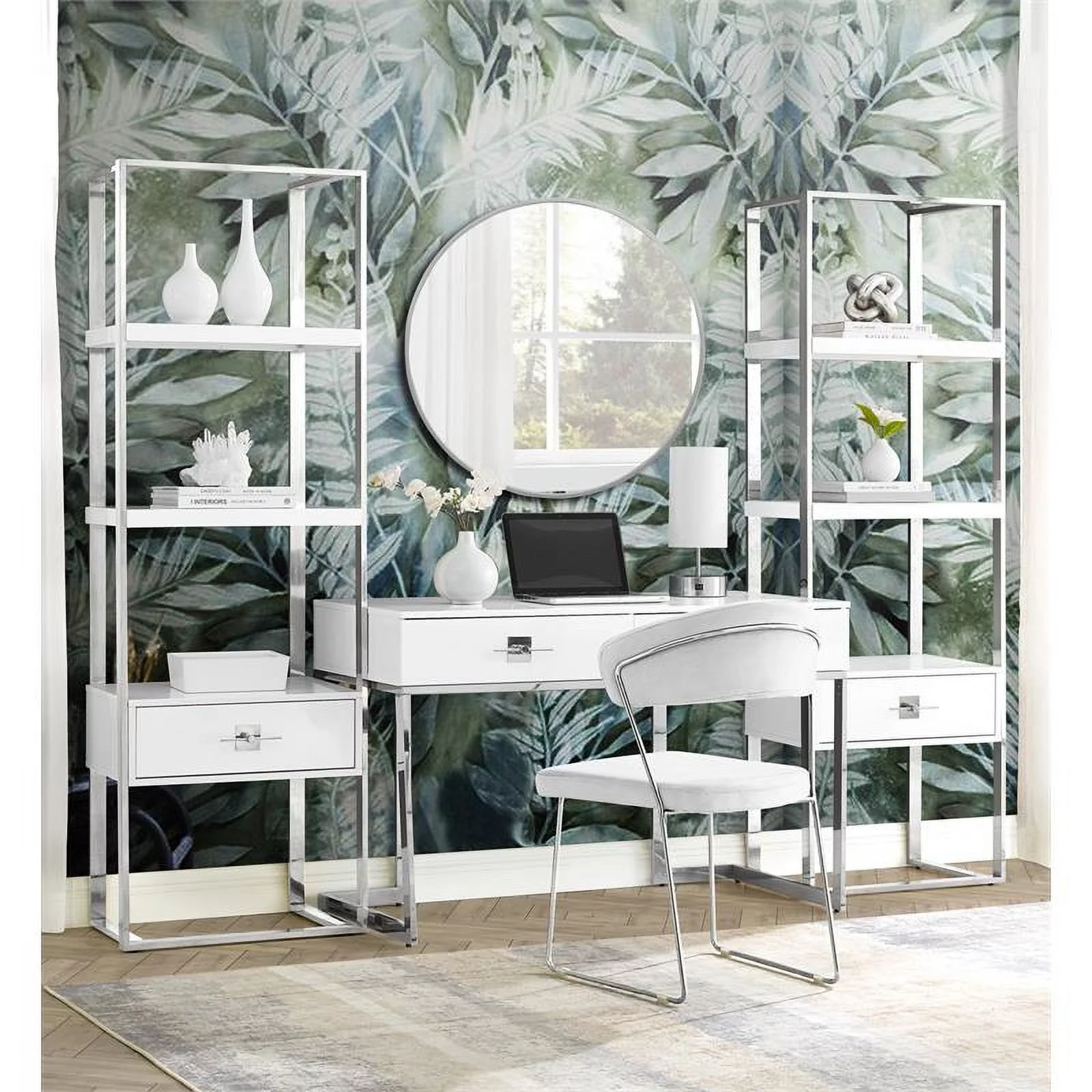 Posh Living Mano 2-Drawers Stainless Steel Base Bedroom Vanity White/Chrome