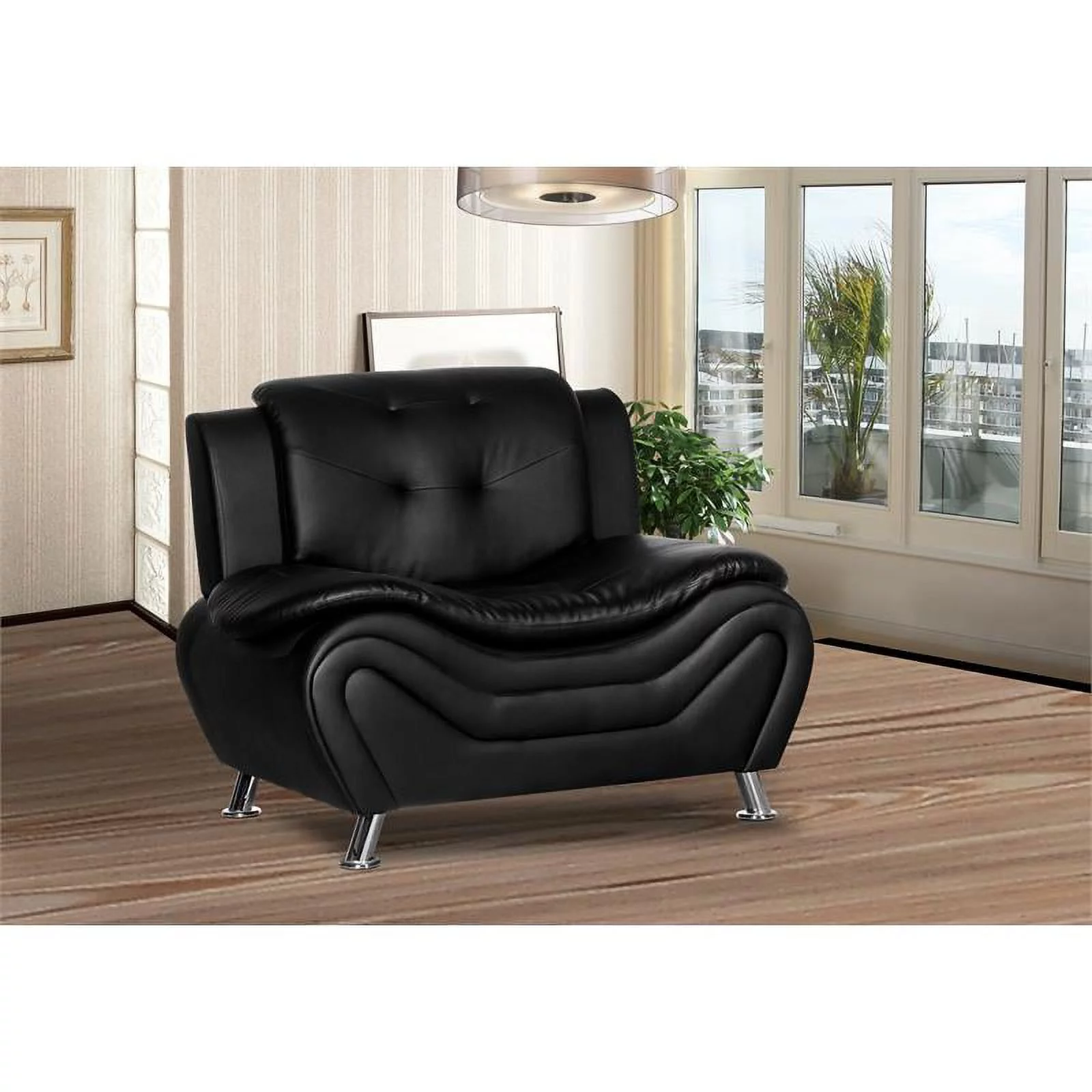 3 Piece Living Room Set with Sofa Loveseat and Armchair in Black