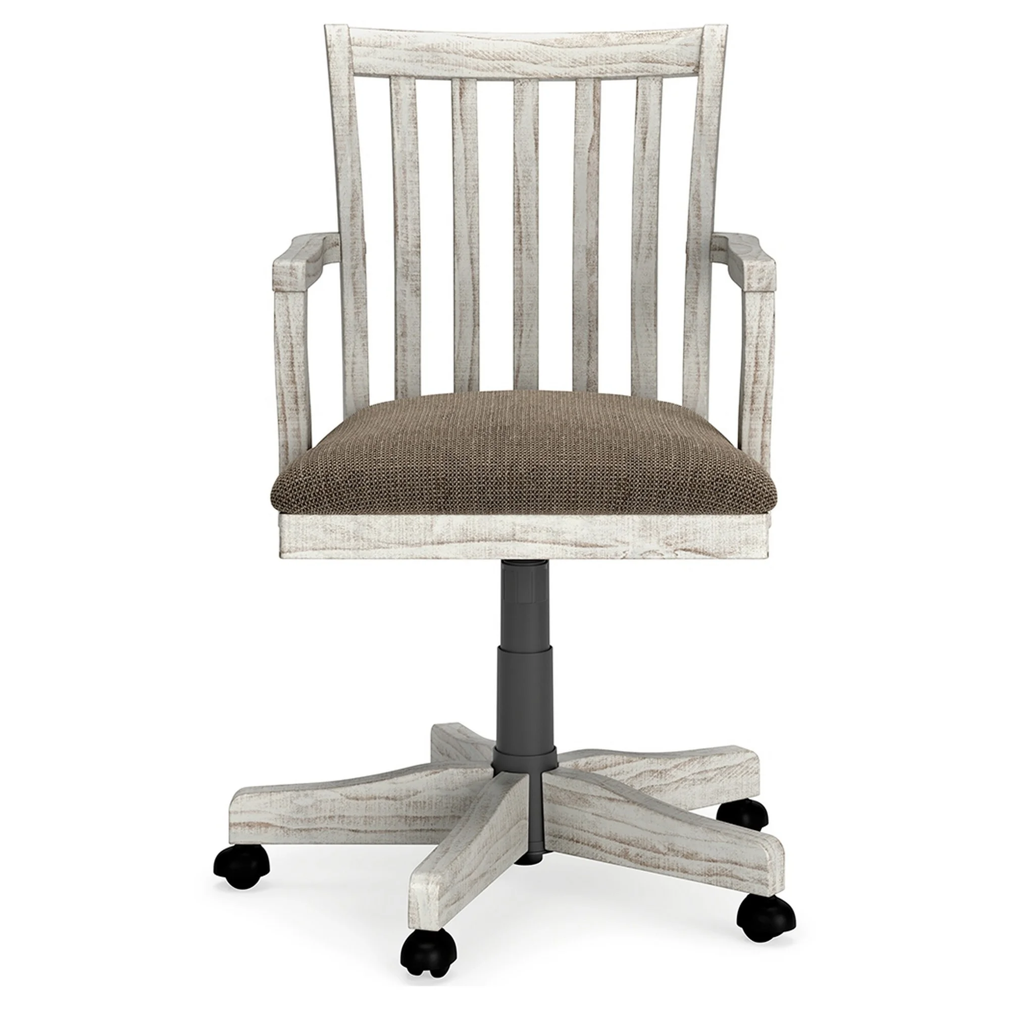 23 Inch Swivel Home Office Chair, Slatted, Farmhouse Style, Antique White- Saltoro Sherpi