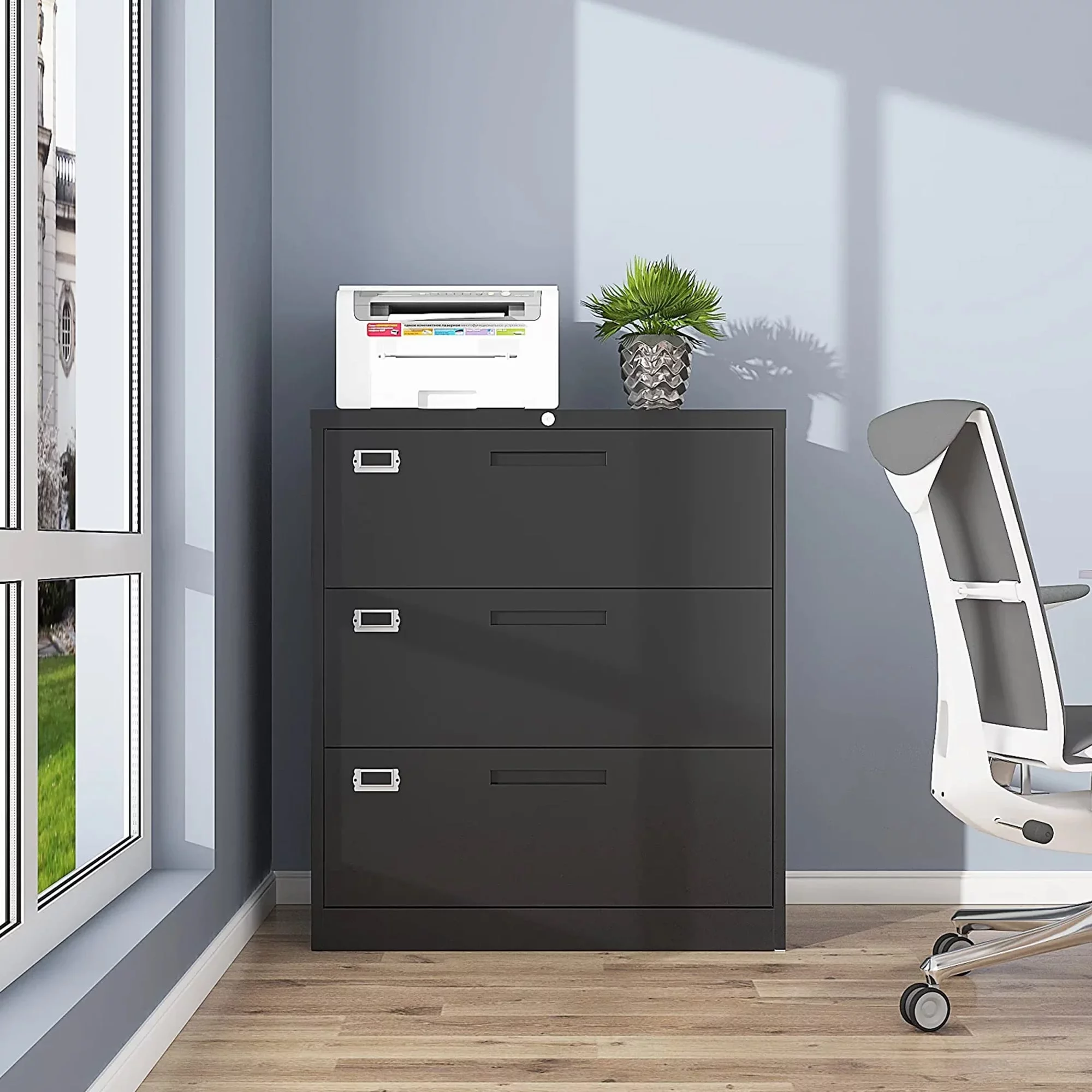 clarencehomeinc Lateral file cabinet 3 drawers Black