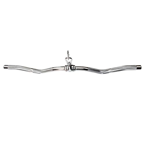 Lat Cable Machine Attachment Curl Pulldown Barbell Revolving Bar, Multi-Exerciser Cable Attachment, Solid Steel Tricep Press Down Bar with Rubber Handgrips & Revolving Hanger