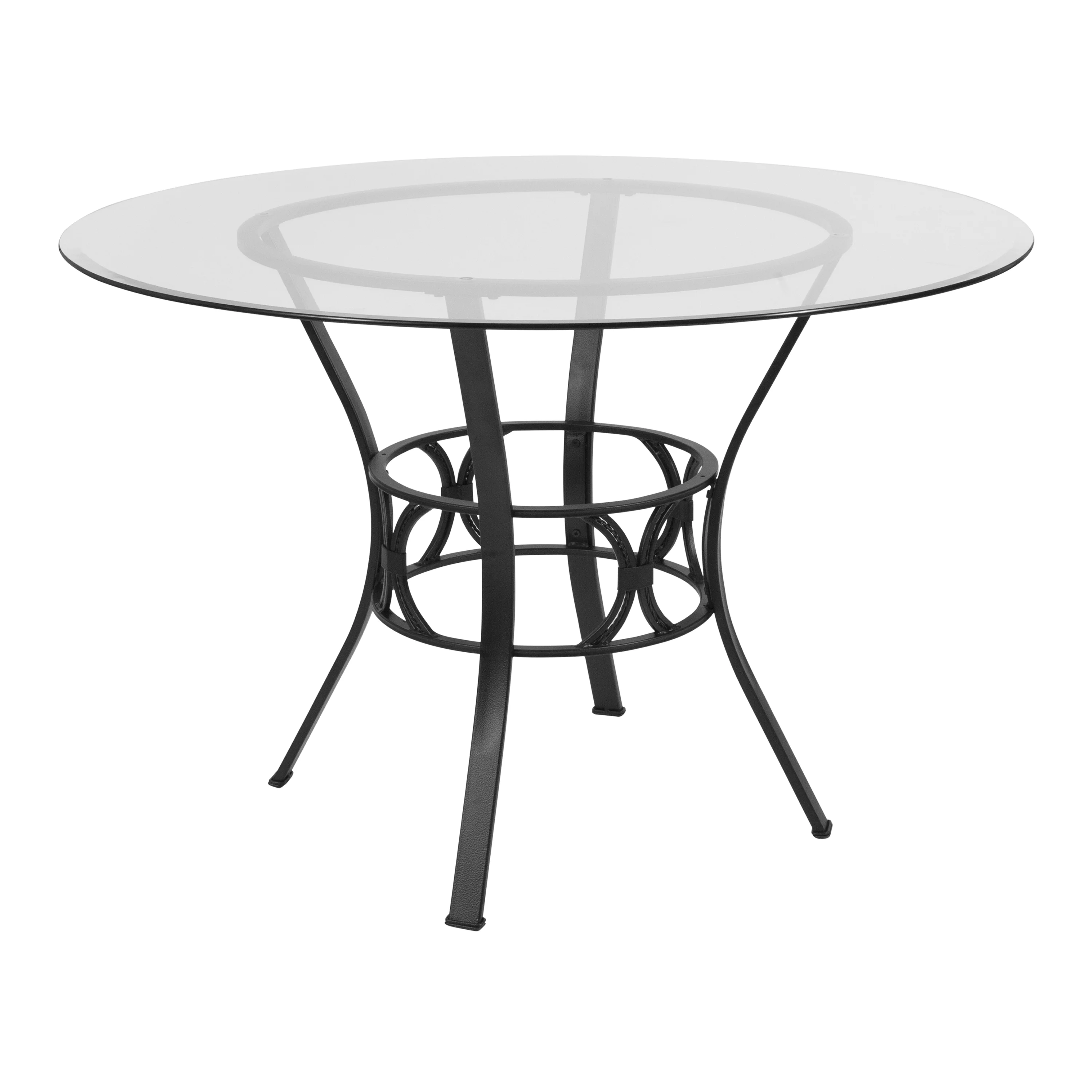 Emma + Oliver 45'' Round Glass Dining Table with Black Metal Frame