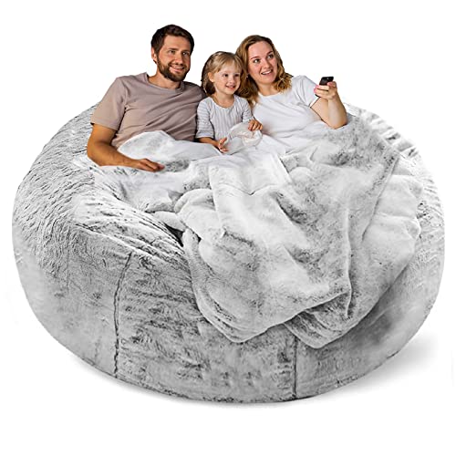 (No Filler) Bean Bag Chair Cover Without Filler,Big Round Soft Fluffy PV Velvet Washable Bean Bag Lazy Sofa Bed Cover for Adults,Living Room Bedroom Furniture Outside,5ft Dark Grey