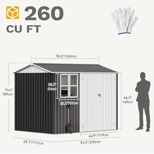 DWVO 6x4ft Storage Shed for Outdoors, Metal Sturdy Weatherproof Tool Locker with Secure Door and Ventilation for Equipment, Mowers, Bikes, Outdoor Spaces, Dark Gray