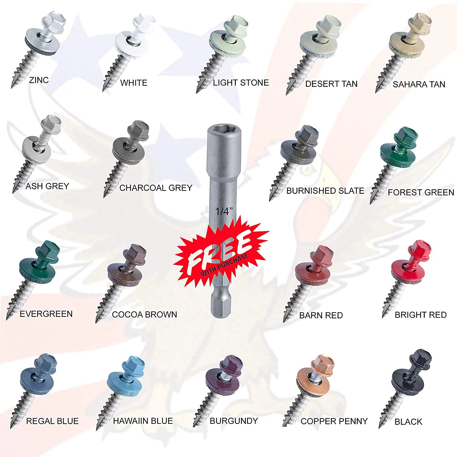 EAGLE 1 (250 Count) Metal Roofing Screws Painted Hex Washer Head Sheet Metal Roof Screw. Self Starting/self Tapping Metal to Wood, Sheet Metal Roofing siding Screws (1.5