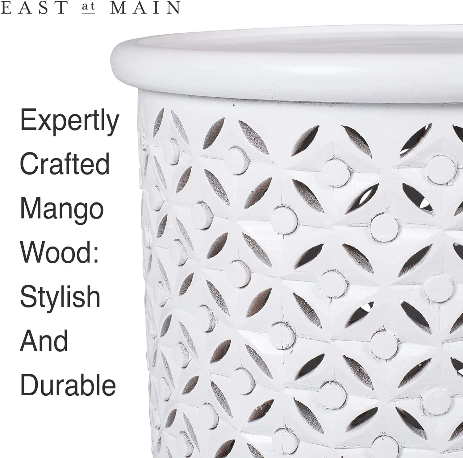 Gerlind Solid Wood Drum End Table, White