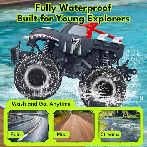 Threeking 1:16 Waterproof Monster Truck Pickup Toys RC Cars Remote Control Car Truck Toys 4WD All Terrain Off-Road Car Toy Gifts Presents 6 7 8 9 10 11 12 Year Old Kids Boys Girls Toys