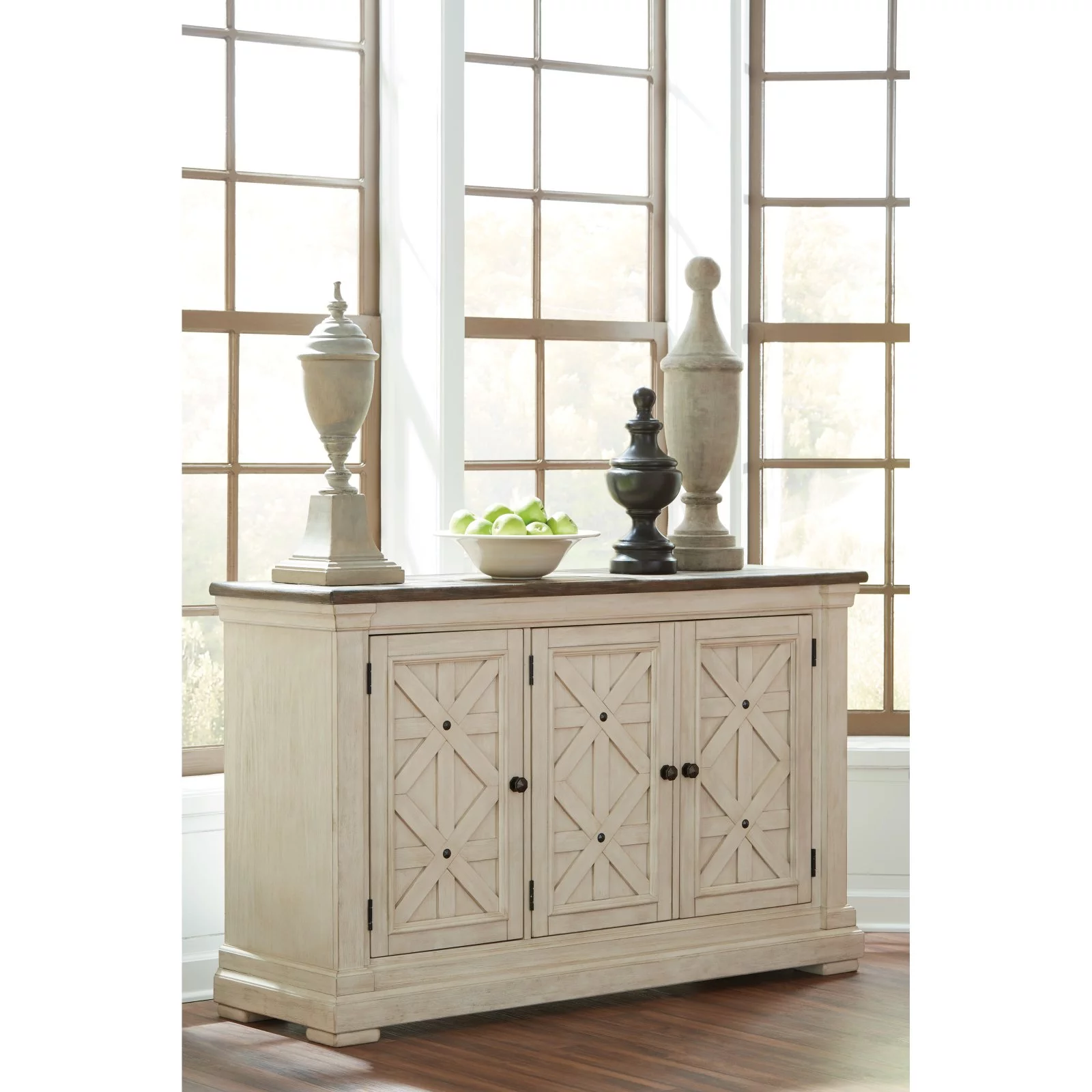 Ashley Furniture Furniture Bolanburg Server in Antique White and Weathered Oak