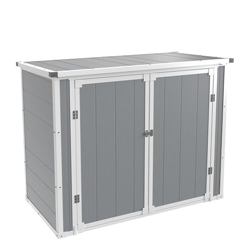UDPATIO Storage Resin Shed Outdoor 41 Cu.Ft Weatherproof Tool Storage Sheds with Floor Thickened, Gas Spring, Lockable Doors for Trash Can Storage Suitable for Patios, Deck,Poolside (Grey)