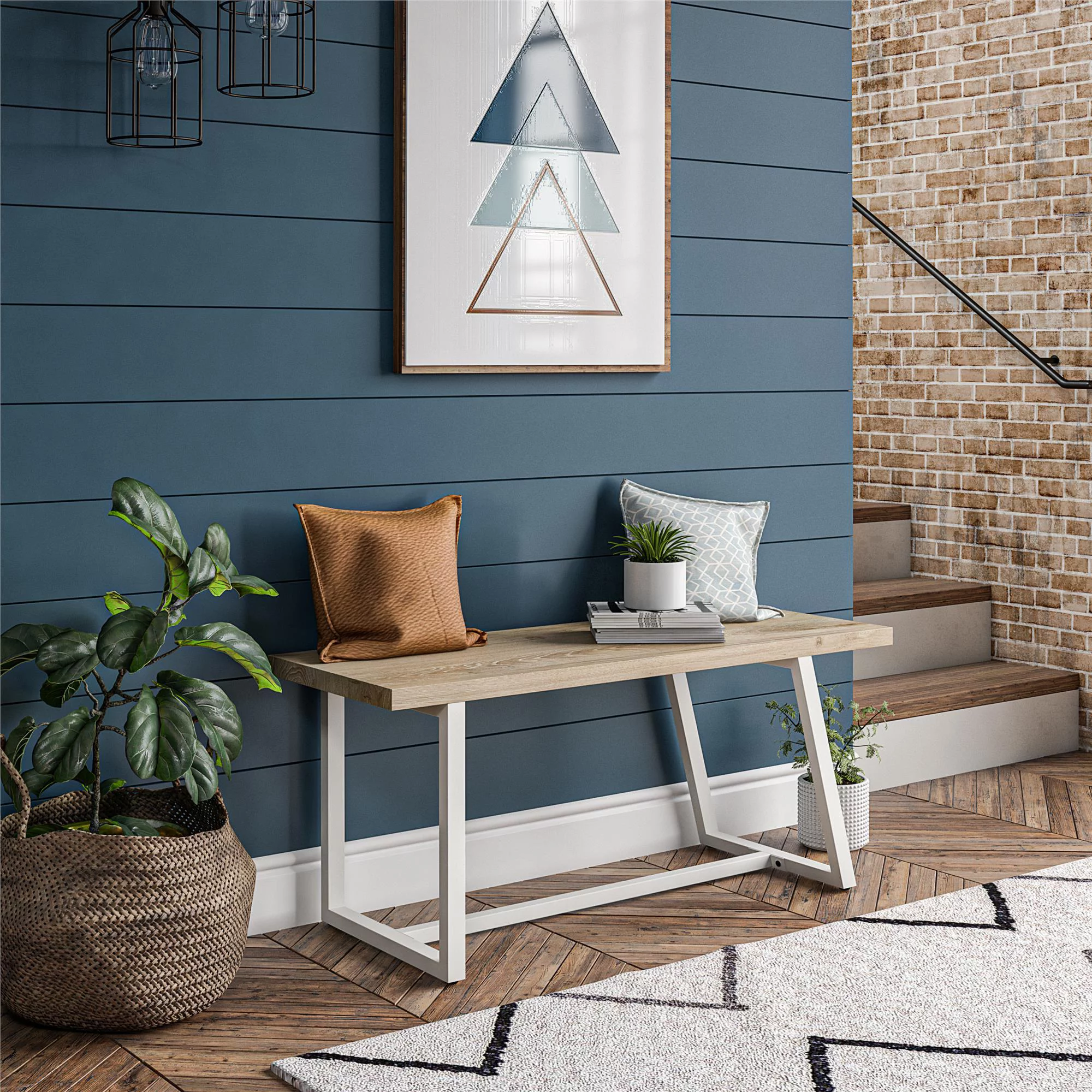 Novogratz Palomino Asymmetrical Entryway Bench, White