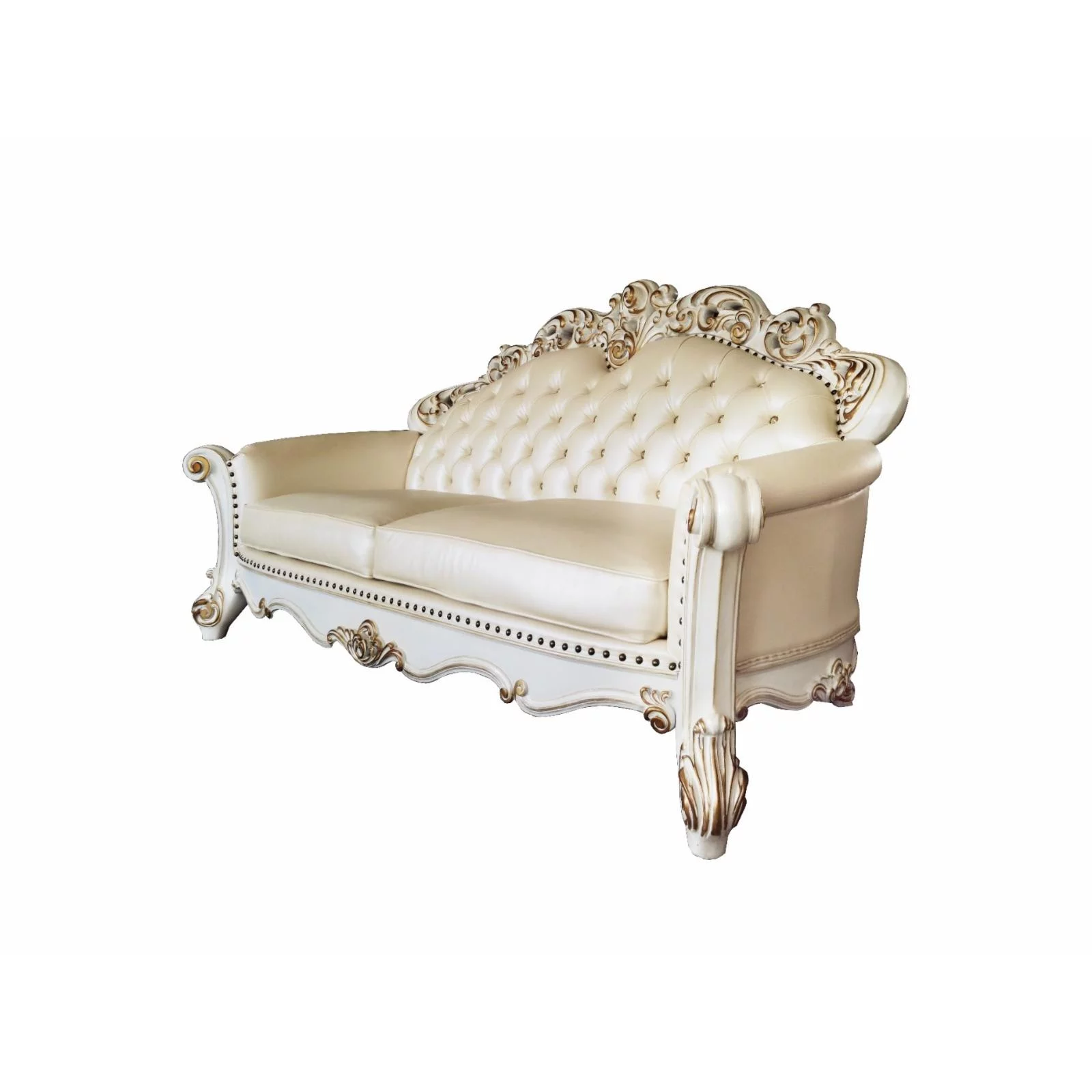 ACME Vendome Sofa with 5 Pillows in Champagne PU & Antique Pearl Finsih