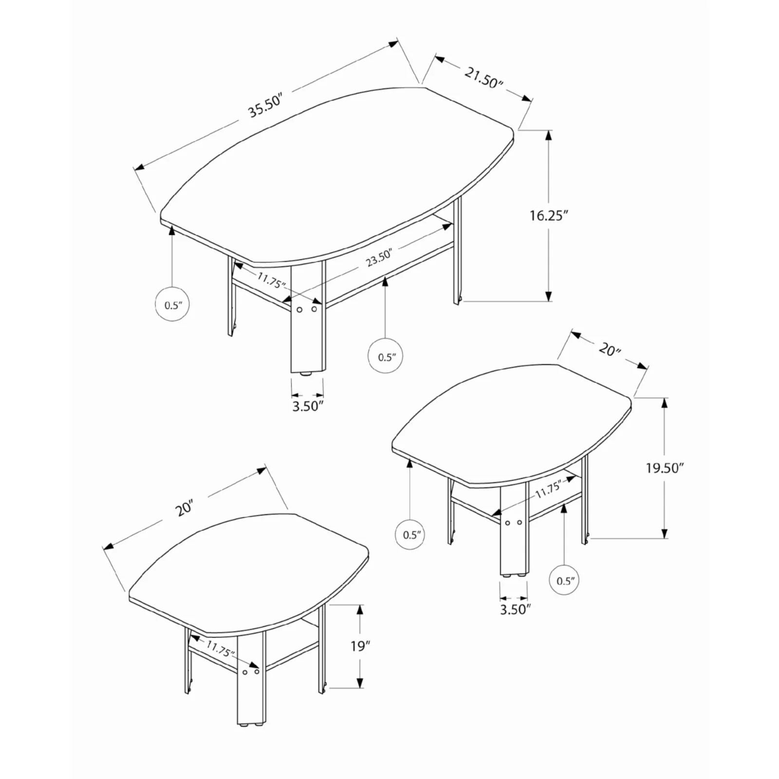 Table Set 3pcs Set Coffee End Side Accent Living Room Laminate Black