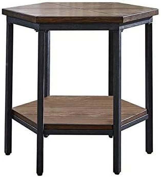 Transitional Metal Hexagon End Table in Chocolate