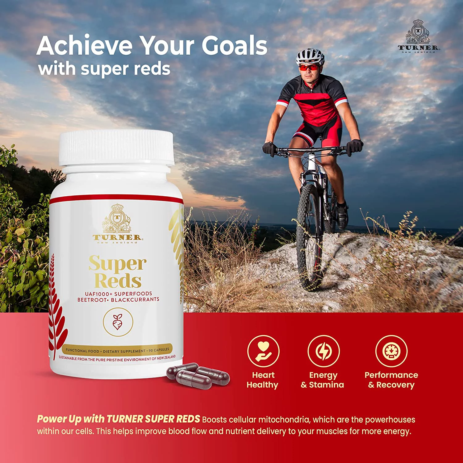 TURNER UAF1000+ Super Reds Capsules, Antioxidants, Superfood Energy, Essential Veggies, 360 Pills, 4 Bottles