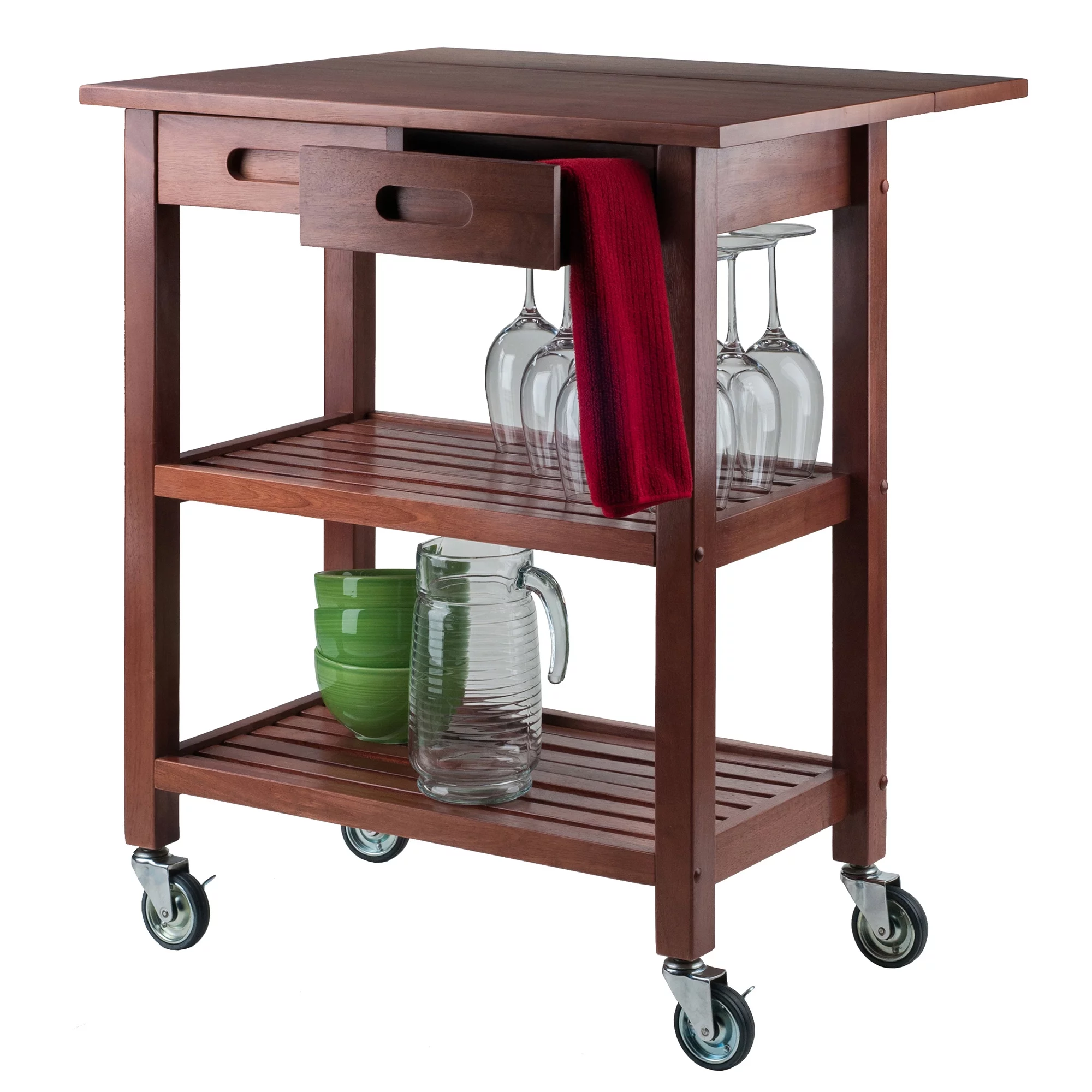 Winsome Wood Jonathan Drop Leaf Kitchen Utility Cart, Walnut Finish