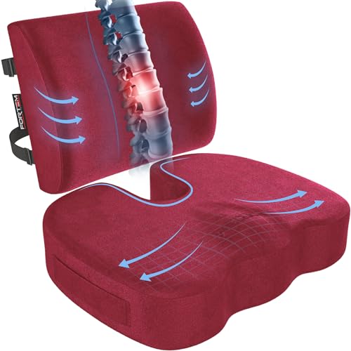 FORTEM Office Chair Cushion and Back Support for Office Chair, Lumbar Support Pillow, Memory Foam, Non Slip Sitting and Back Rest for Gaming, Car Seat Cushion, Chair Pad, XL