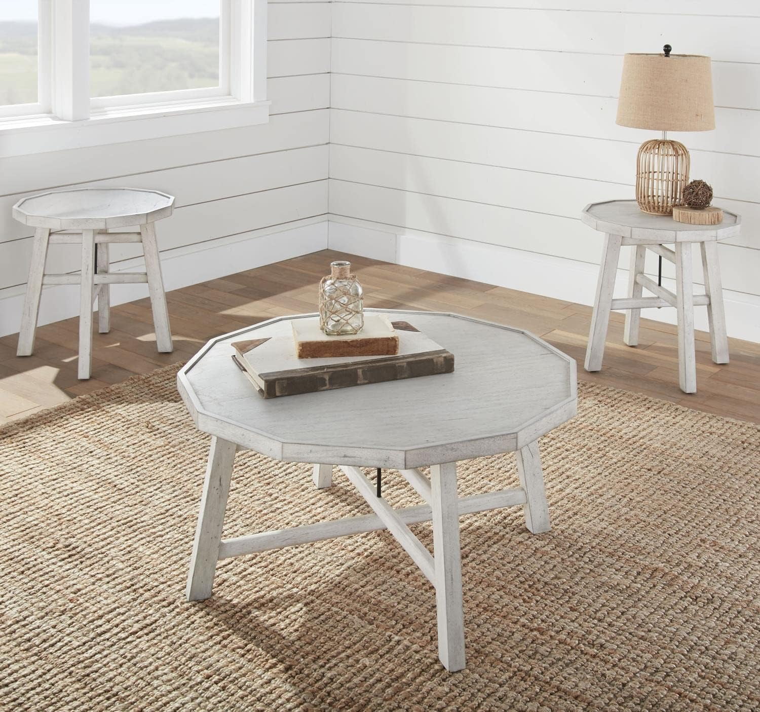 Solid Wood Tray Top, Timber-Beam Base, And Cross-Stretchers In Vanilla Brown Finish Cocktail Table, 36 X 36 X 18, Alabaster