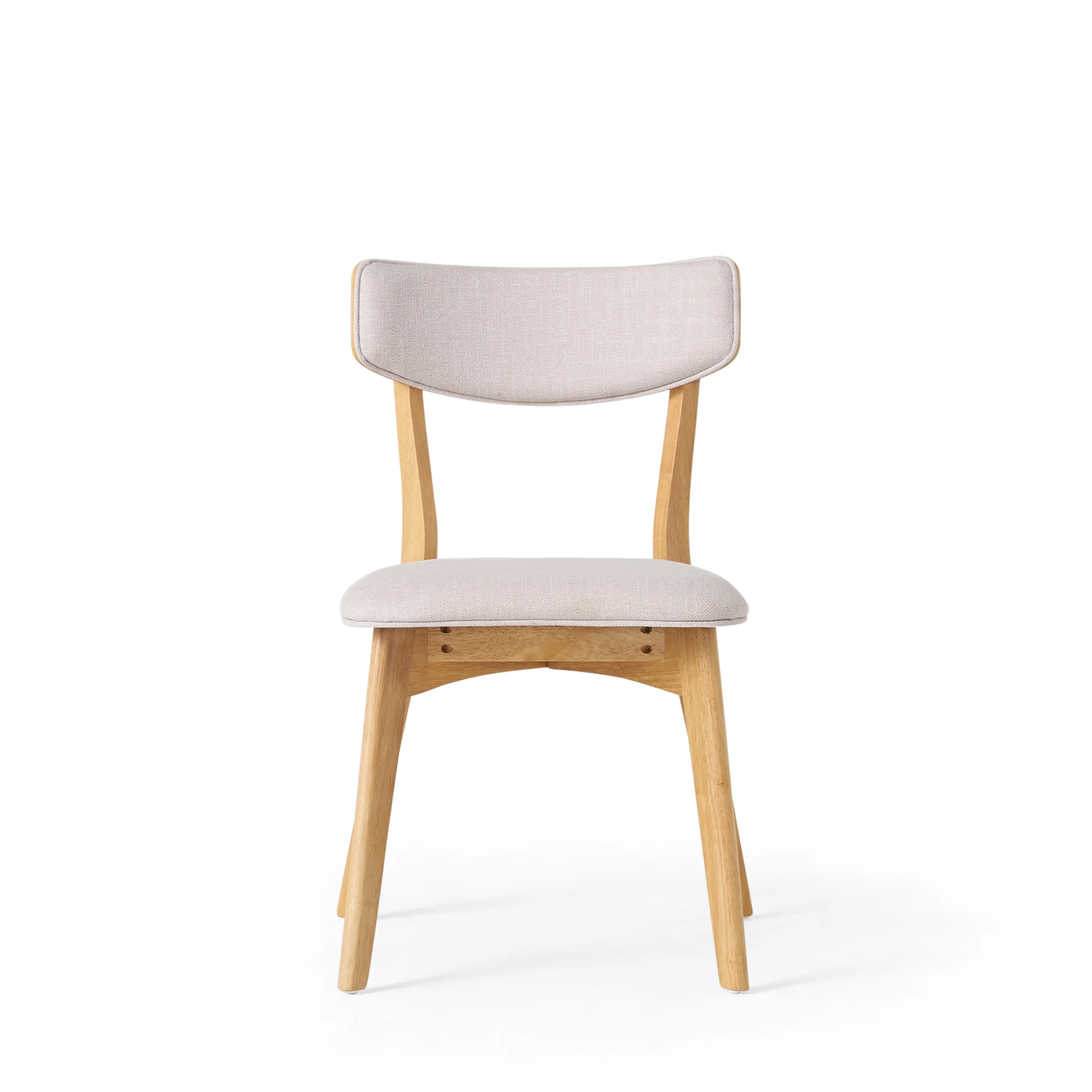 Abrielle Mid Century Modern Dining Chairs with Rubberwood Frame, Set of 2, Light Beige and Natural Oak