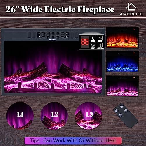 RUNFAYBIU Farmhouse TV Stand with 26" Fireplace  63" Wood Rustic Entertainment Center with Fireplace and Barn Doors  Modern Media TV Console Cabinet with Adjustable Shelves  Rusti