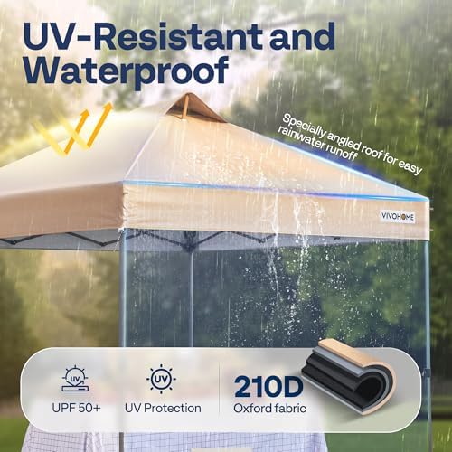 VIVOHOME 10x10ft Pop Up Canopy Tent One Push Setup Outdoor Portable Shelter Tent Heavy Duty with Wheel Carry Bag and 4 Sandbags, White
