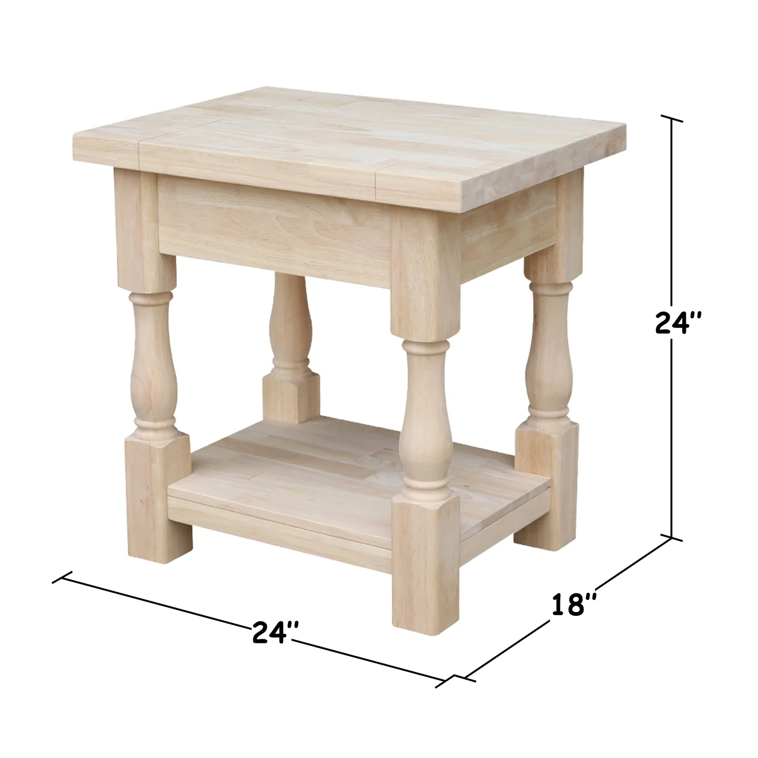 International Concepts Solid Wood Tuscan End Table Unfinished
