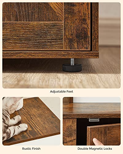 Feandrea Cat Tree with Litter Box Enclosure, 2-in-1 Modern Cat Tower, 55.1-Inch Cat Condo with Scratching Posts, Removable Pompom Sticks, Rustic Brown UPCT113X01