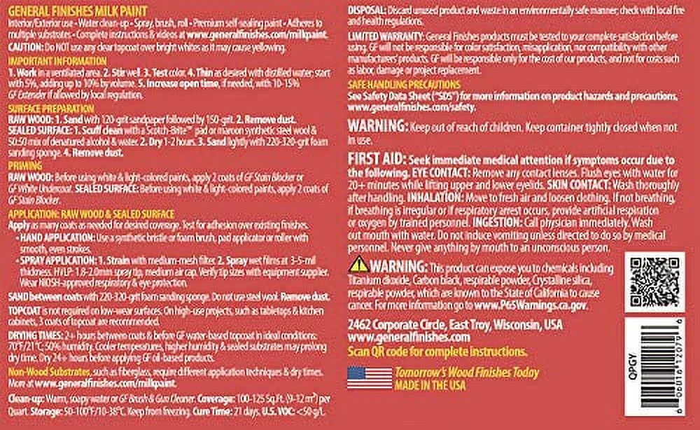 General Finishes Water Based Milk Paint, 1 Quart, Perfect Gray