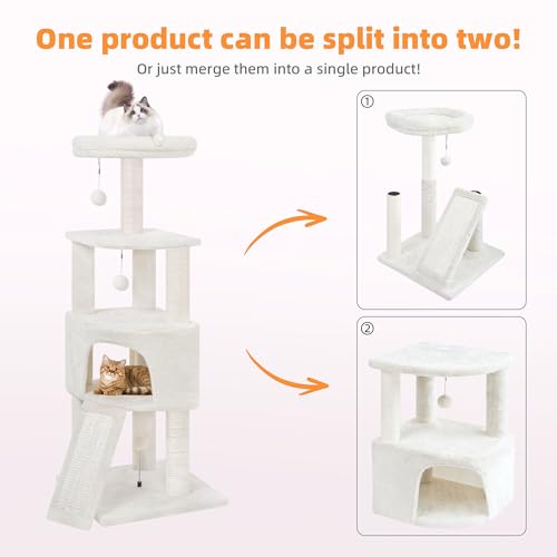 45in Cat Tree Tower with Big Condo for Indoor Kitten,Cat Tower with Scratching Post,Scratching Board and Cat Toys,Multi-Level,Small Space,Transformer Cat Tree, Grey(New)