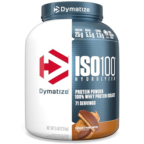 Dymatize ISO100 Whey Protein Powder Isolate, Cookies & Cream, 25g of Protein, 20 Servings, 5.5g BCAAs, Less Than 120 Cal., Gluten Free, 1g Fat, 1g Sugar, 2g Carb