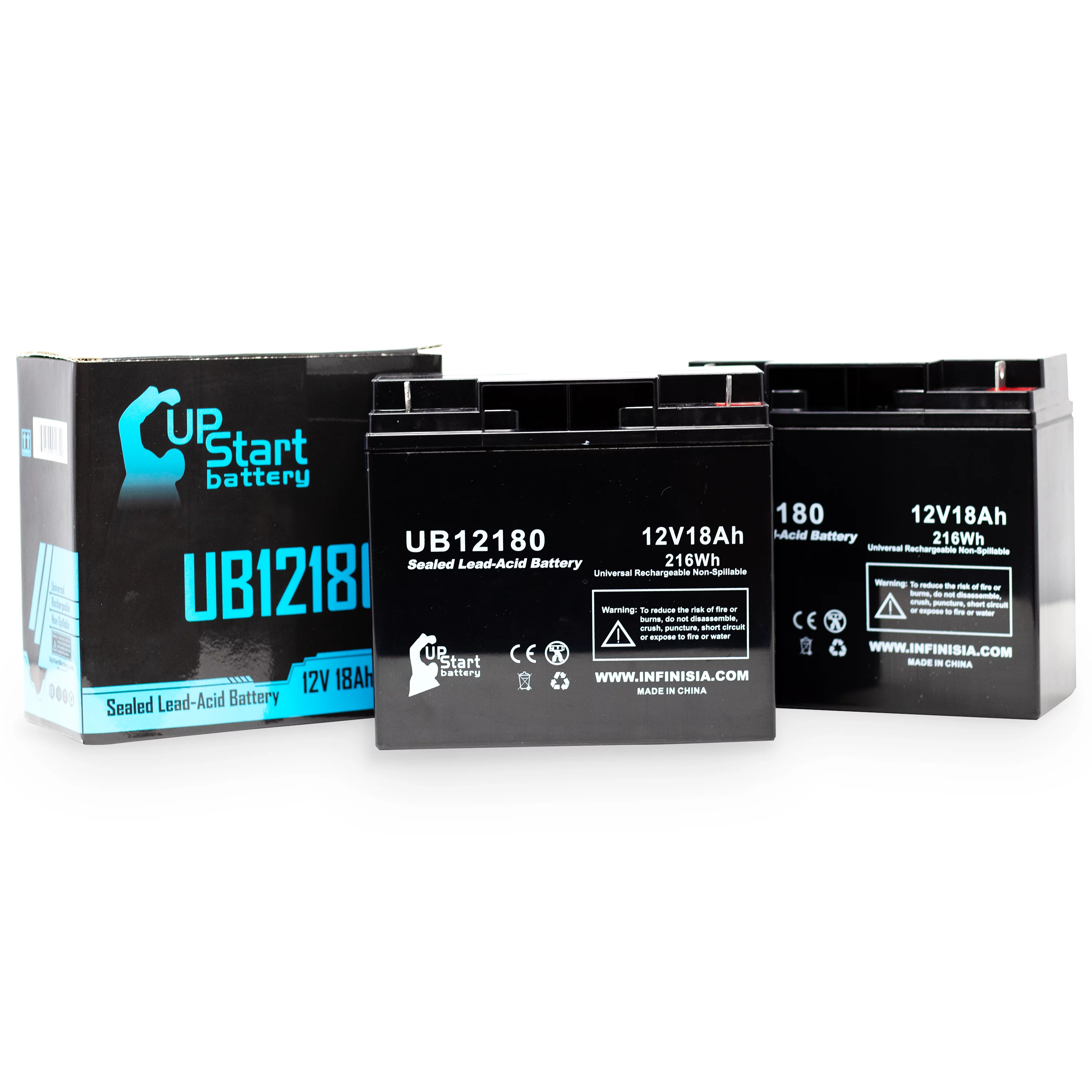 2x Pack - Compatible Draeger 2C NARKOMED ANESTHESIA Battery - Replacement UB12180 Universal Sealed Lead Acid Battery (12V, 18Ah, 18000mAh, T4 Terminal, AGM, SLA)