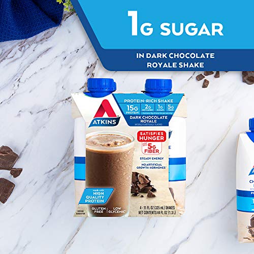 Atkins Creamy Milk Chocolate PLUS Protein Shake, 30g Protein, 7g Fiber, 2g Net Carb, 1g Sugar, Keto Friendly, Low Carb, High Protein Drink, 12 Count