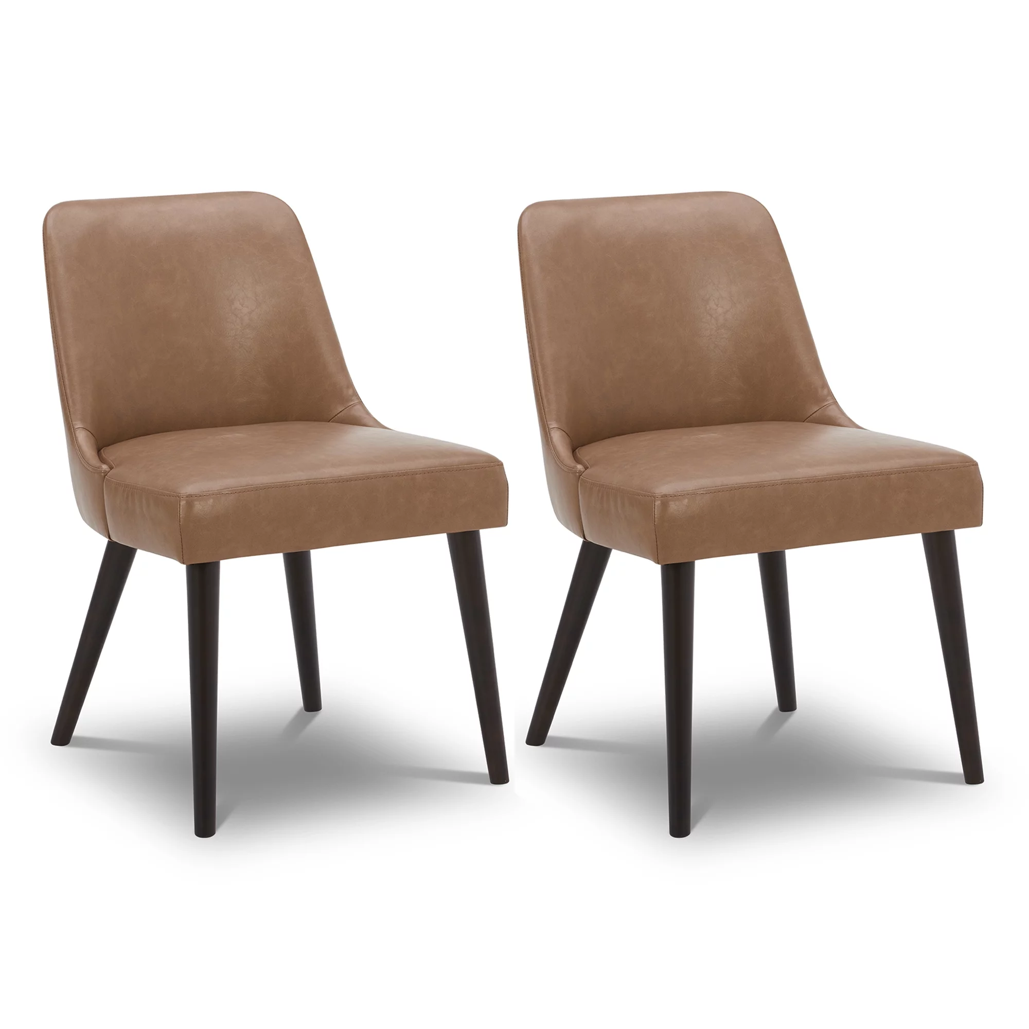 CHITA Modern Faux Leather Upholstered Kitchen & Dining Room Chairs Set of 2, Wood Legs, Saddle Brown