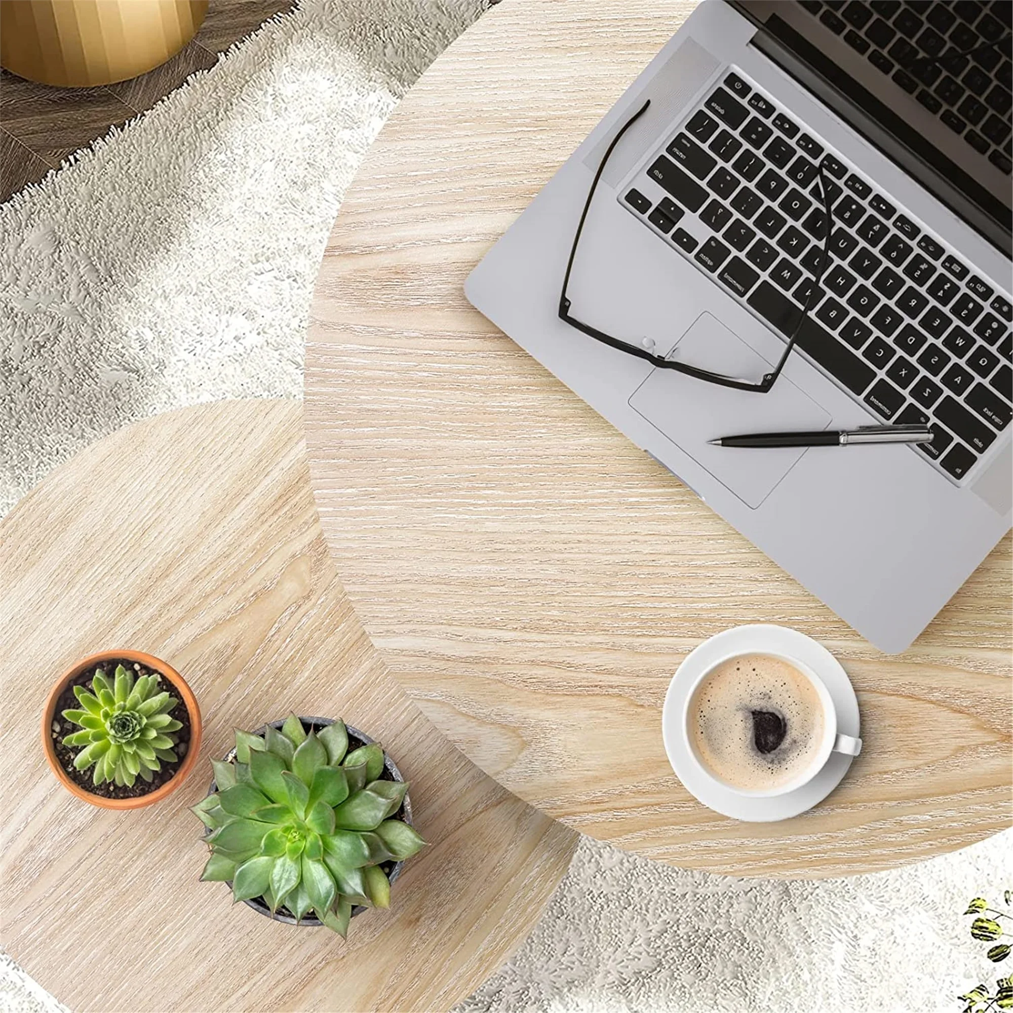 Modern Round Nesting Tables with Metal Frame (Set of 2) (White & Black)