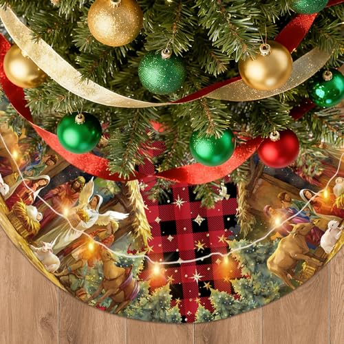 Christmas Tree Skirt 36 Inch, Christmas Skirt Tree Decoration with Snowman Reindeer Santa Snowflake, Xmas Trees Mat for Under Trees Holiday Party Indoor Decorations, Winter Gift for Women Mom