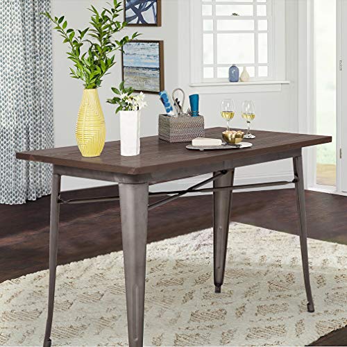 FDW Heavy Duty Outdoor Dining Table Metal Kitchen Table Metal Table 31 x 31 Inches Bar Coffee Table Home Restaurant Wood Top Table Patio Dining Table Indoor Outdoor Metal Base Table, Bronze