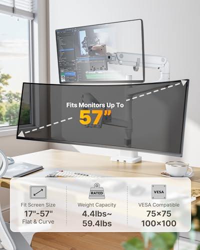 monTEK 17-57 Inch Dual Ultrawide Monitor Arm for Up to 59.4lbs Screen, Aluminum Heavy-Duty Gas Spring Vertical Stackable Curved Screen Adjustable Monitor Stand,75/100mm Vesa Mount, Black