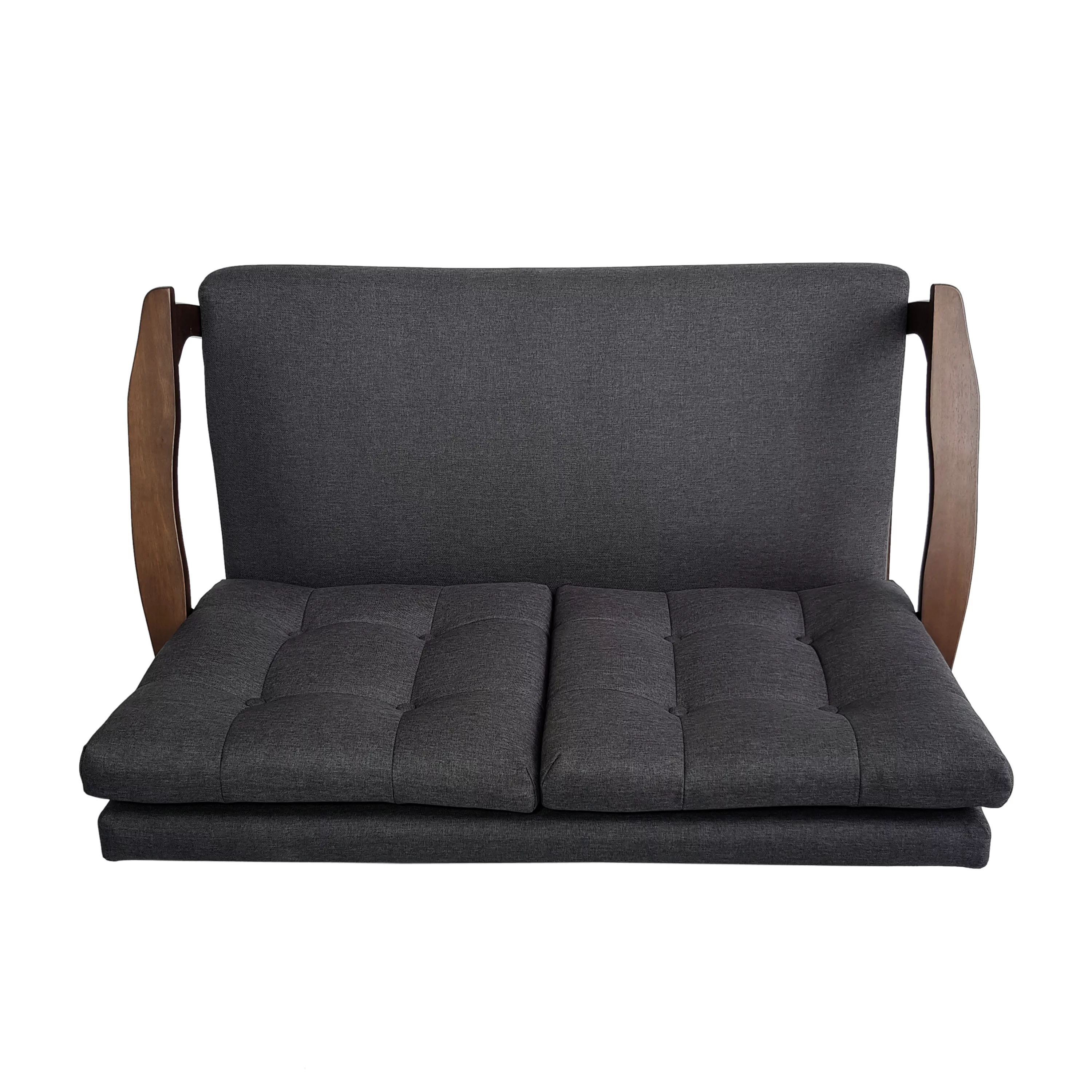 GDF Studio Prescott Mid Century Modern Fabric Tufted 2 Piece Sofa and Loveseat Living Room Set, Charcoal Gray and Walnut