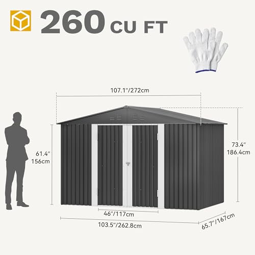 DWVO 6x4ft Storage Shed for Outdoors, Metal Sturdy Weatherproof Tool Locker with Secure Door and Ventilation for Equipment, Mowers, Bikes, Outdoor Spaces, Dark Gray