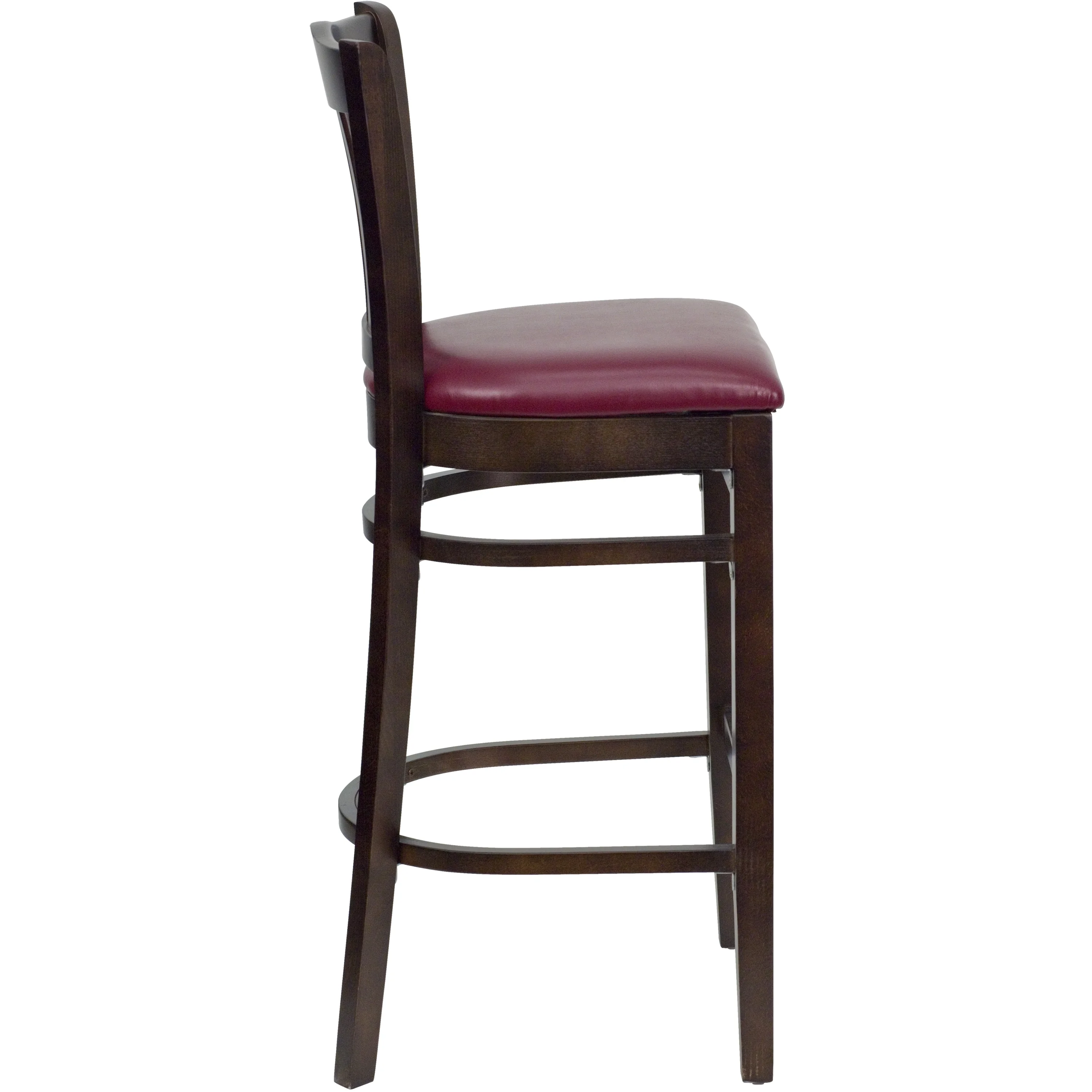 BSD National Supplies Riverdale Walnut Wood Burgundy Upholstered Classic Bar Stools 2 Riverdale Walnut Wood Bar Stools