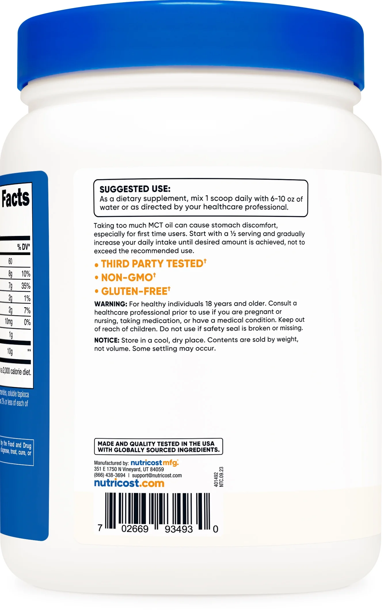 Nutricost MCT Oil Powder 1LB (16oz) - (Medium Chain Triglyceride) Supplement