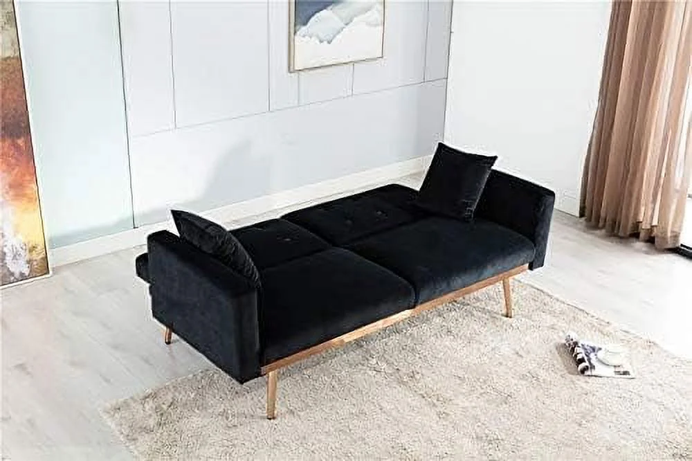 HJNIUNIU 63\u201CAccent Sofa  Mid Century Modern Velvet Fabric Couch， Convertible Futon Sofa Bed ，Recliner Couch Accent Sofa Loveseat Sofa with Gold Metal Feet (Pink)