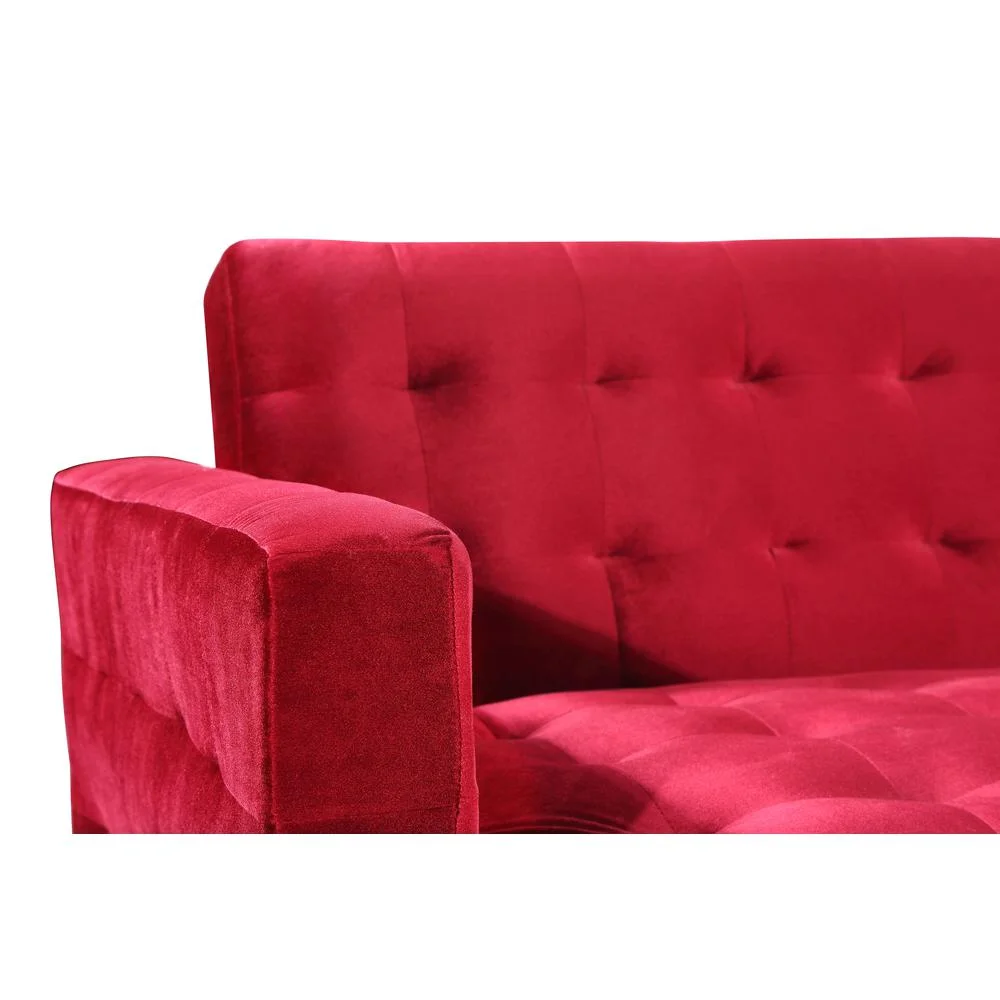 Chic Home Amandal Right Facing Convertible Sectional Sofa Sleeper Bed L Shape Chaise Tufted Velvet Upholstered Gold Tone Metal Y-Leg, Modern Contemporary, Red