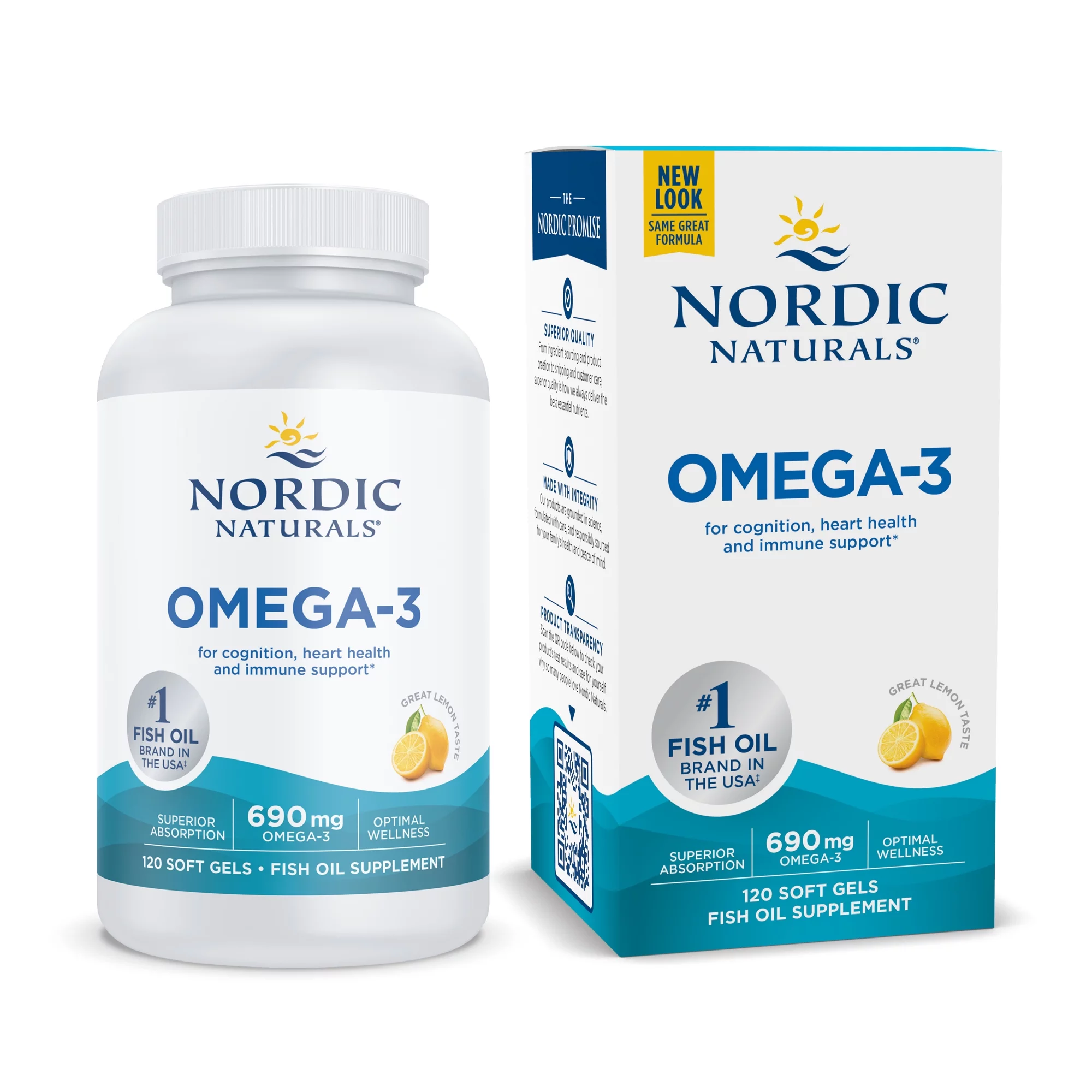 Nordic Naturals Omega-3 Softgels, Lemon, 690 mg, Fish Oil, 120 Ct