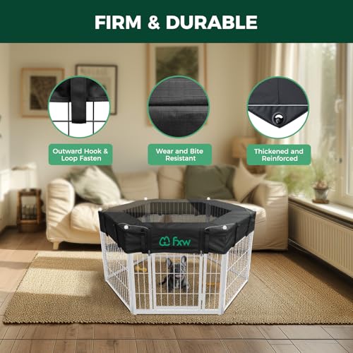 FXW Homeplus Indoor Dog Playpen with Square Mesh Top Cover for Escape Prevention, 24 Inch 8 Panels Heavy Duty Dog Pen for Puppies and Small Dogs, Black│Patented