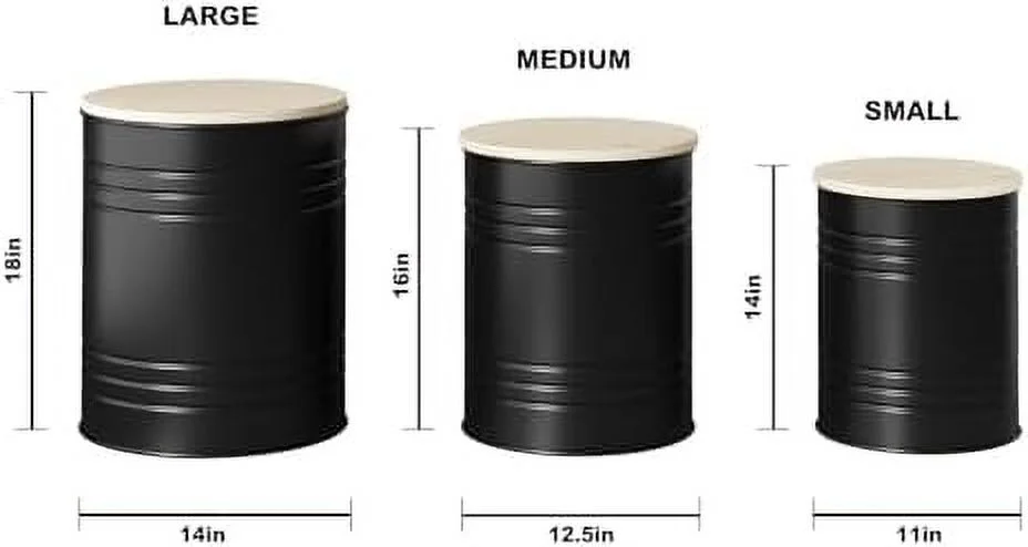 Farmhouse Accent Side Table Set of 3 Galvanized Rustic Coffee Table  Metal  Ottoman with Wood Lid  Farmhouse End Table Nesting Table for Living Room