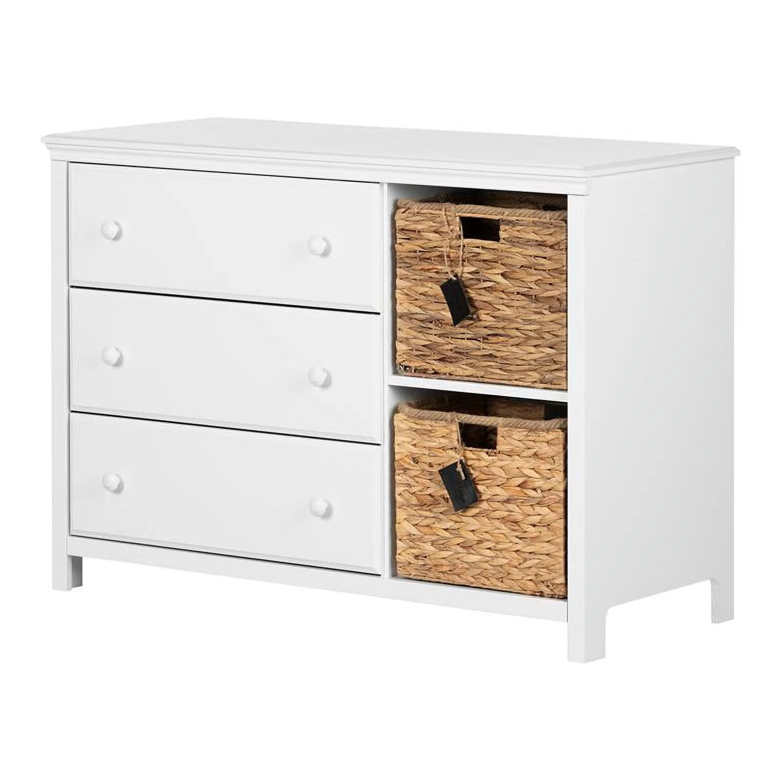 Bowery Hill 3-Drawer Transitional Wood Dresser with Basket in White